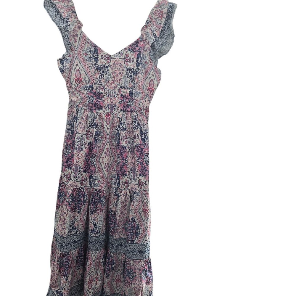 Caroline Constas White Diamond Floral Bohemian Tired Maxi Dress Small FLAW